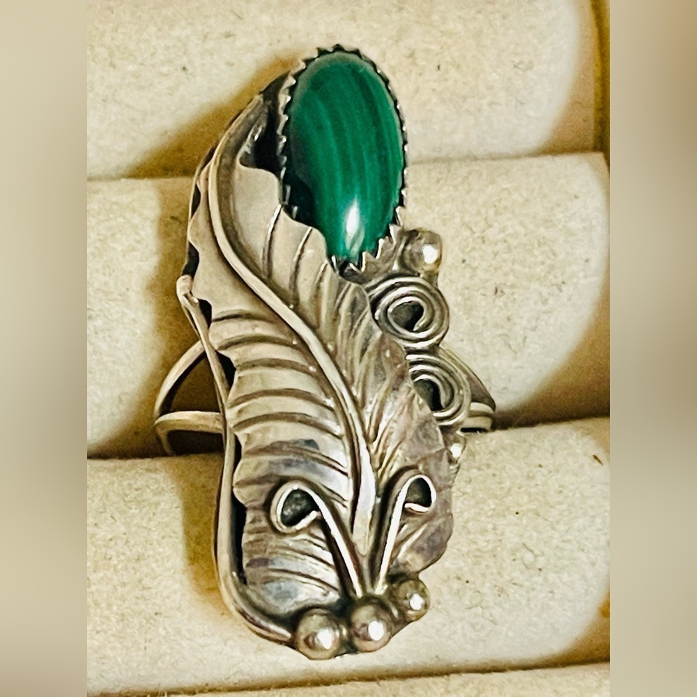 VTG Native American Navajo Sterling Malachite Ring Sz 6